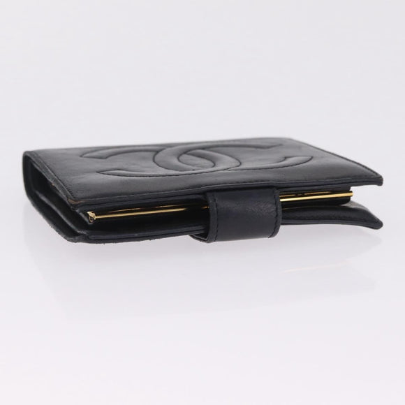 CHANEL COCO Mark Wallet Leather Black Gold CC Auth 213536