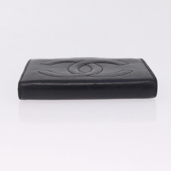 CHANEL COCO Mark Wallet Leather Black Gold CC Auth 213536