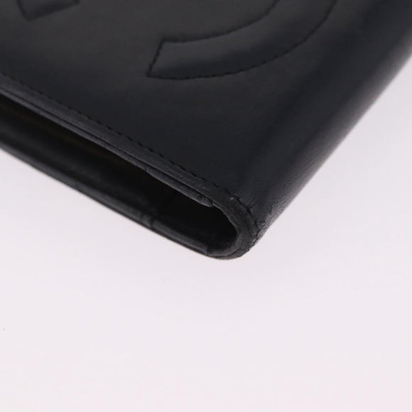 CHANEL COCO Mark Wallet Leather Black Gold CC Auth 213536