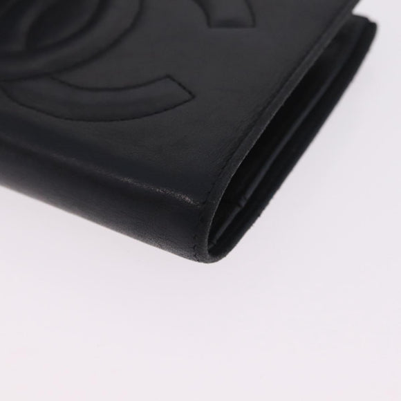 CHANEL COCO Mark Wallet Leather Black Gold CC Auth 213536