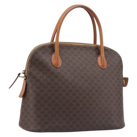 CELINE Macadam Canvas Hand Bag PVC Leather Brown Gold Auth 213541