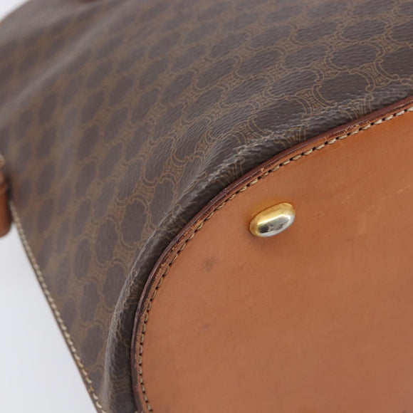 CELINE Macadam Canvas Hand Bag PVC Leather Brown Gold Auth 213541
