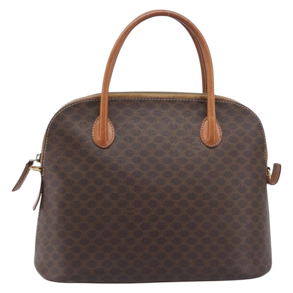 CELINE Macadam Canvas Hand Bag PVC Leather Brown Gold Auth 213541