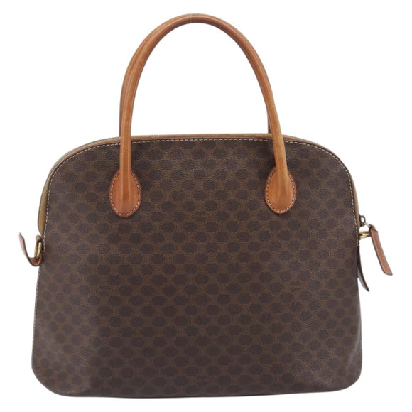 CELINE Macadam Canvas Hand Bag PVC Leather Brown Gold Auth 213541