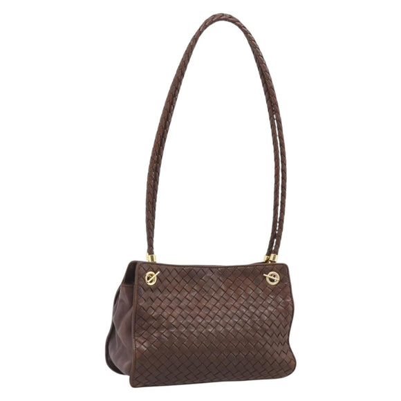 Bottega Veneta INTRECCIATO Shoulder Bag Leather Brown Gold Auth 213542A