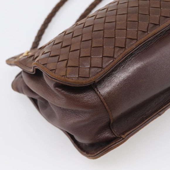 Bottega Veneta INTRECCIATO Shoulder Bag Leather Brown Gold Auth 213542A