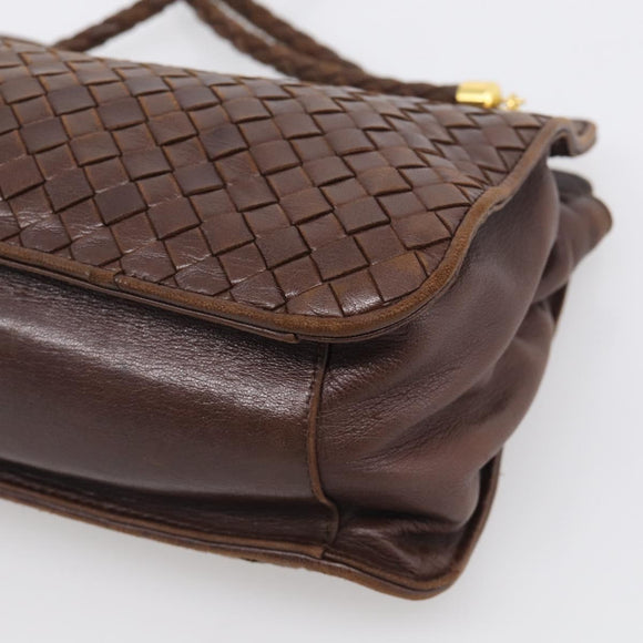 Bottega Veneta INTRECCIATO Shoulder Bag Leather Brown Gold Auth 213542A