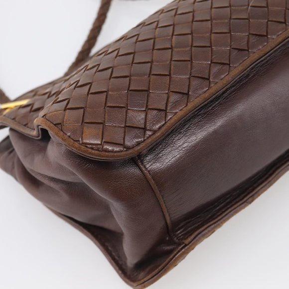 Bottega Veneta INTRECCIATO Shoulder Bag Leather Brown Gold Auth 213542A