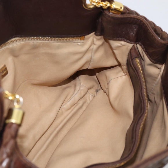 Bottega Veneta INTRECCIATO Shoulder Bag Leather Brown Gold Auth 213542A
