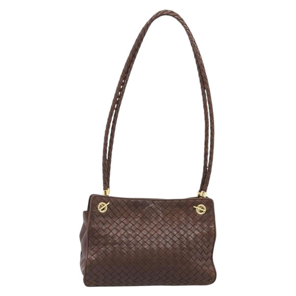 Bottega Veneta INTRECCIATO Shoulder Bag Leather Brown Gold Auth 213542A