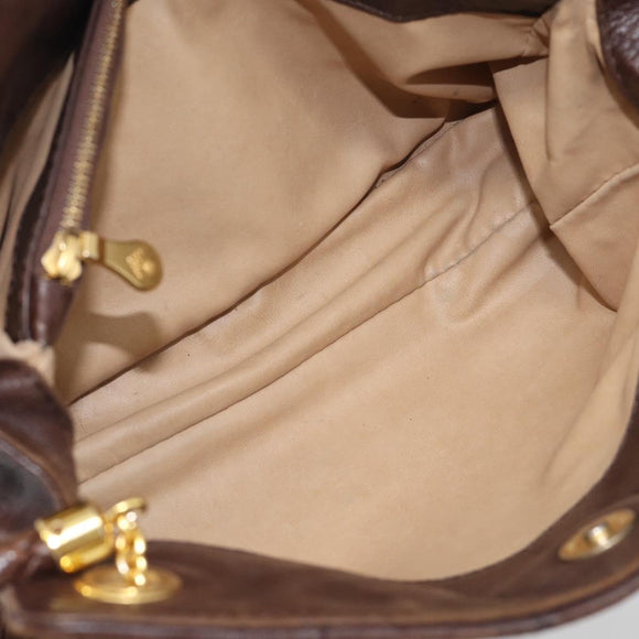 Bottega Veneta INTRECCIATO Shoulder Bag Leather Brown Gold Auth 213542A