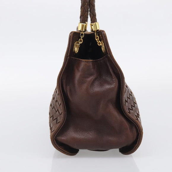 Bottega Veneta INTRECCIATO Shoulder Bag Leather Brown Gold Auth 213542A