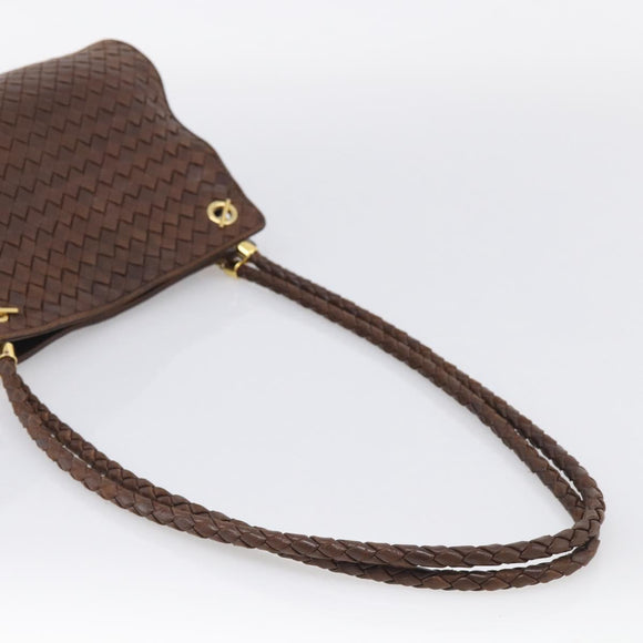 Bottega Veneta INTRECCIATO Shoulder Bag Leather Brown Gold Auth 213542A