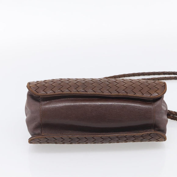 Bottega Veneta INTRECCIATO Shoulder Bag Leather Brown Gold Auth 213542A