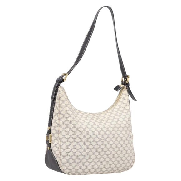 CELINE Macadam Canvas Shoulder Bag PVC Leather White Gold Auth 213544V