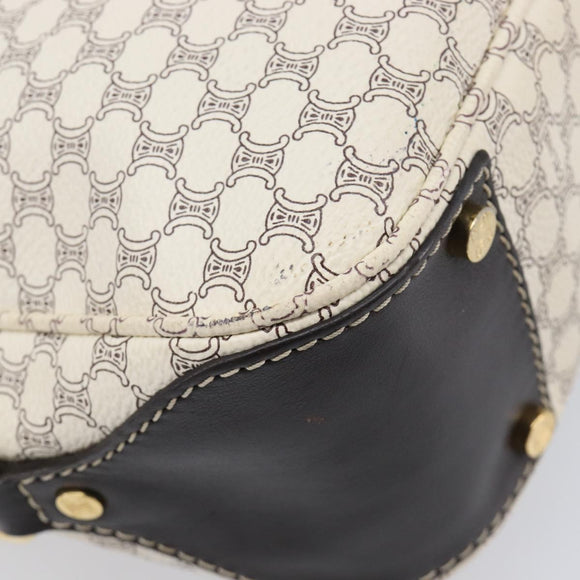 CELINE Macadam Canvas Shoulder Bag PVC Leather White Gold Auth 213544V