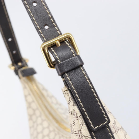 CELINE Macadam Canvas Shoulder Bag PVC Leather White Gold Auth 213544V