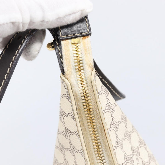 CELINE Macadam Canvas Shoulder Bag PVC Leather White Gold Auth 213544V
