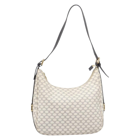CELINE Macadam Canvas Shoulder Bag PVC Leather White Gold Auth 213544V