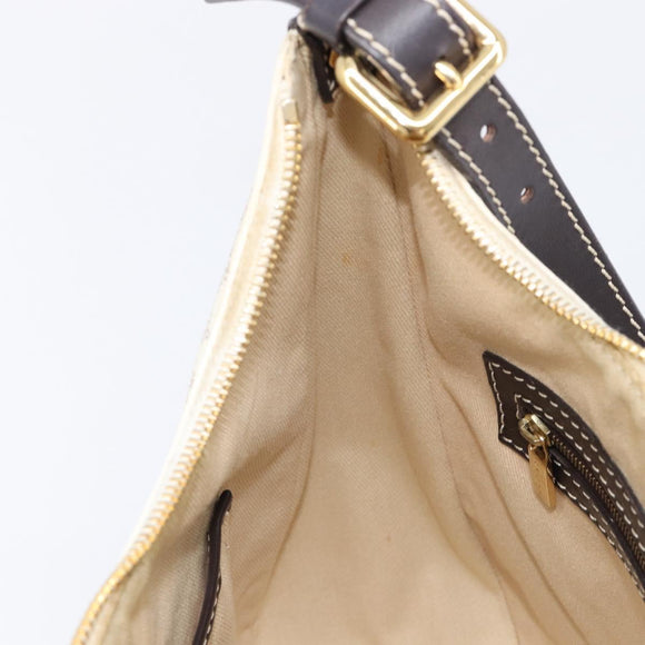 CELINE Macadam Canvas Shoulder Bag PVC Leather White Gold Auth 213544V