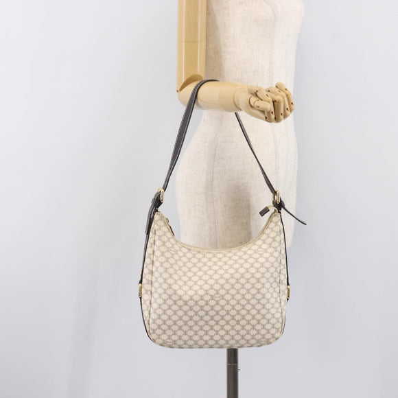 CELINE Macadam Canvas Shoulder Bag PVC Leather White Gold Auth 213544V