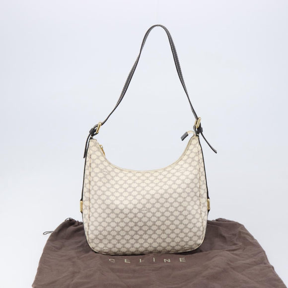 CELINE Macadam Canvas Shoulder Bag PVC Leather White Gold Auth 213544V