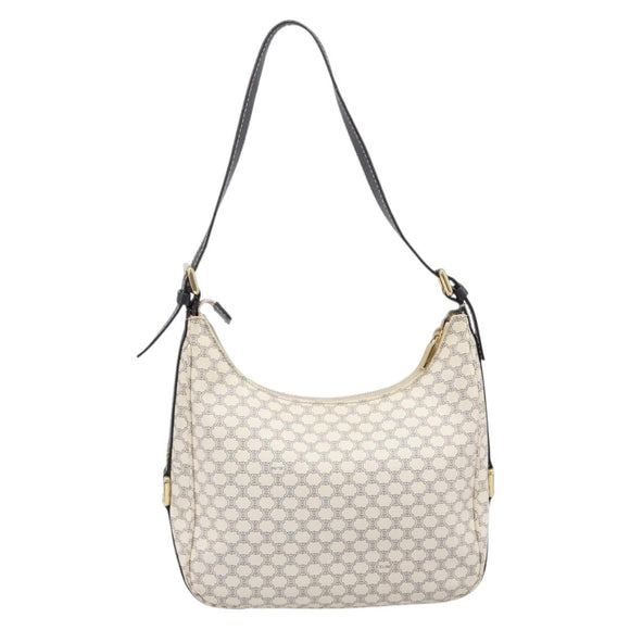 CELINE Macadam Canvas Shoulder Bag PVC Leather White Gold Auth 213544V