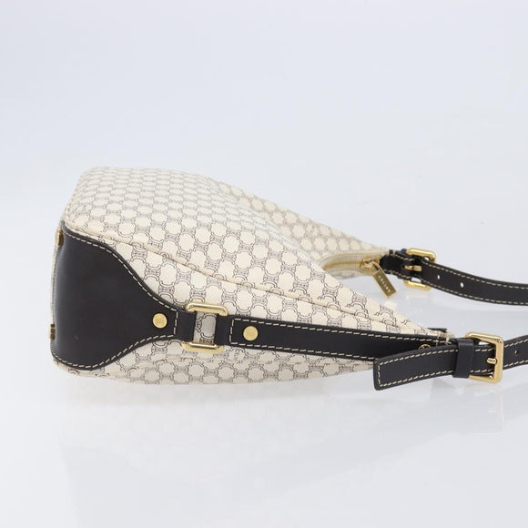 CELINE Macadam Canvas Shoulder Bag PVC Leather White Gold Auth 213544V