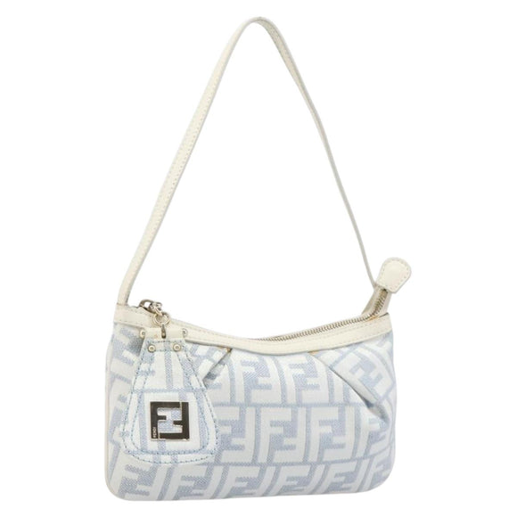 FENDI Zucca Canvas Accessory Pouch Light Blue Gold Auth 213553V