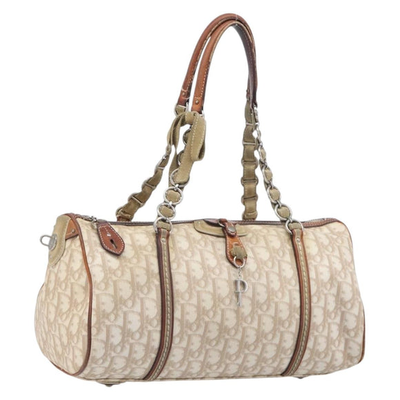 Christian Dior Romantic Chain Tote Bag PVC Beige Silver Auth 213557