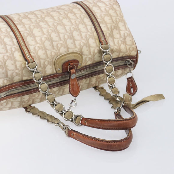 Christian Dior Romantic Chain Tote Bag PVC Beige Silver Auth 213557