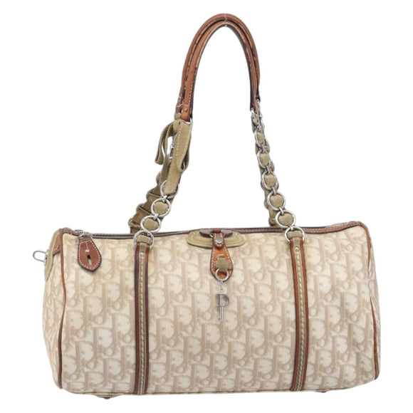 Christian Dior Romantic Chain Tote Bag PVC Beige Silver Auth 213557