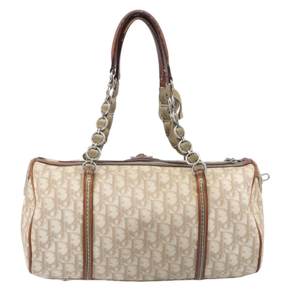 Christian Dior Romantic Chain Tote Bag PVC Beige Silver Auth 213557
