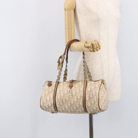 Christian Dior Romantic Chain Tote Bag PVC Beige Silver Auth 213557