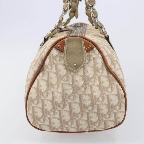 Christian Dior Romantic Chain Tote Bag PVC Beige Silver Auth 213557