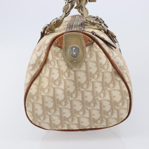 Christian Dior Romantic Chain Tote Bag PVC Beige Silver Auth 213557
