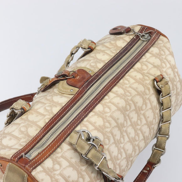 Christian Dior Romantic Chain Tote Bag PVC Beige Silver Auth 213557
