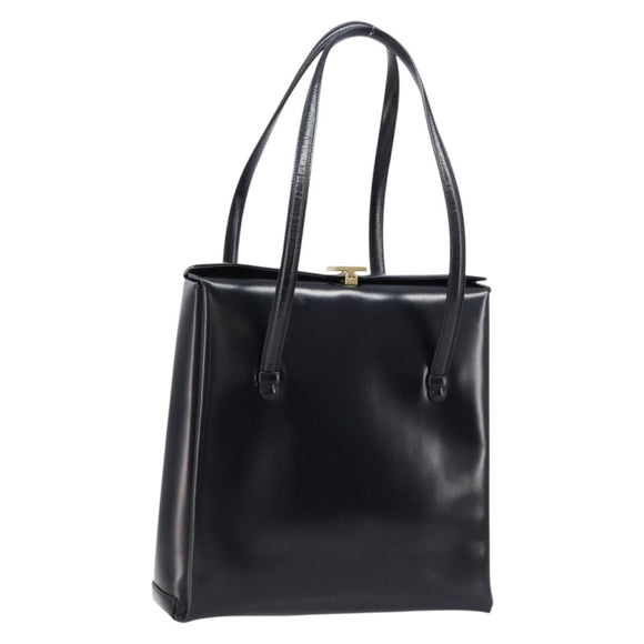 GUCCI Tote Bag Leather Black Gold Auth 213560A