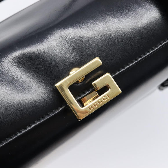 GUCCI Tote Bag Leather Black Gold Auth 213560A