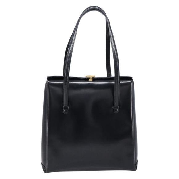 GUCCI Tote Bag Leather Black Gold Auth 213560A