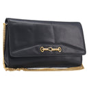 CELINE Chain Shoulder Bag Leather Black Gold Auth 213562-1