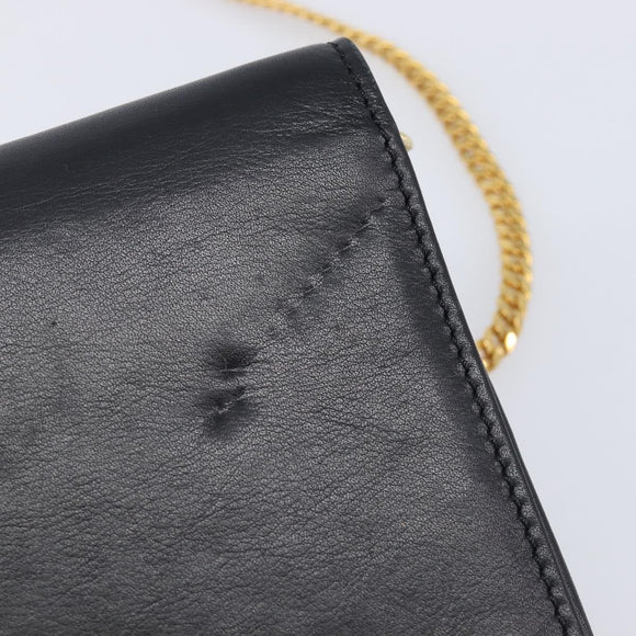 CELINE Chain Shoulder Bag Leather Black Gold Auth 213562