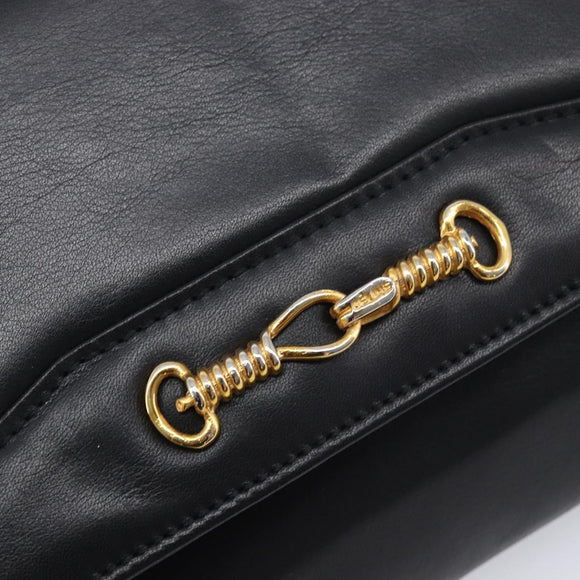 CELINE Chain Shoulder Bag Leather Black Gold Auth 213562