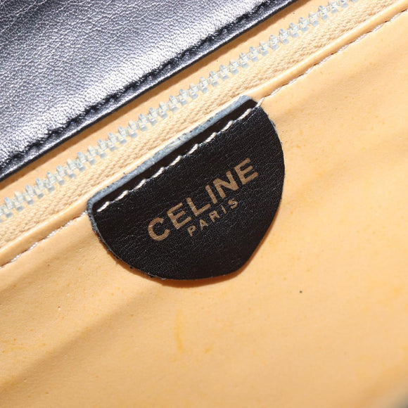 CELINE Chain Shoulder Bag Leather Black Gold Auth 213562