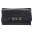 CELINE Chain Shoulder Bag Leather Black Gold Auth 213562-2
