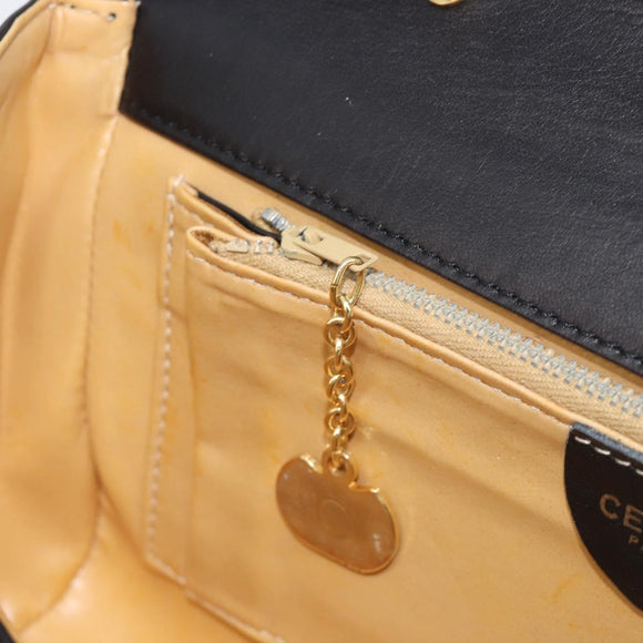 CELINE Chain Shoulder Bag Leather Black Gold Auth 213562