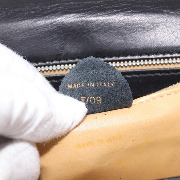 CELINE Chain Shoulder Bag Leather Black Gold Auth 213562