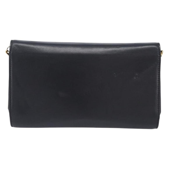 CELINE Chain Shoulder Bag Leather Black Gold Auth 213562