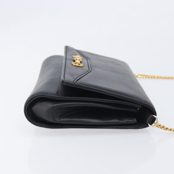 CELINE Chain Shoulder Bag Leather Black Gold Auth 213562
