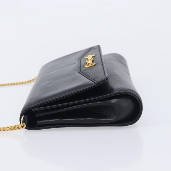 CELINE Chain Shoulder Bag Leather Black Gold Auth 213562